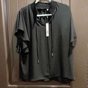 Tahari Black Ruffled Blouse
